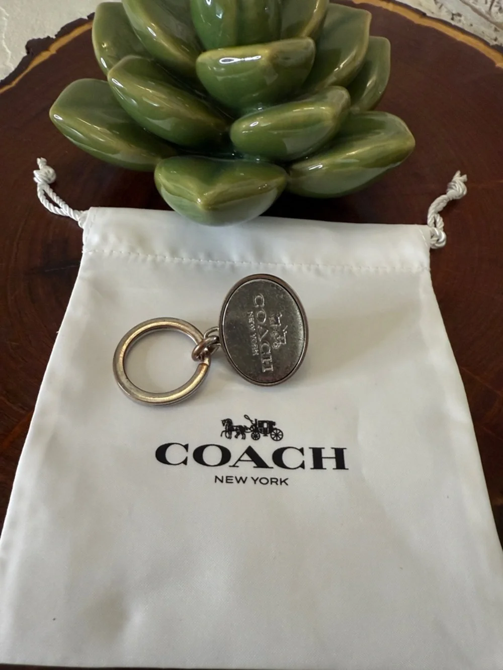 Y2K Coach Silver-Tone Round Keyring with Button Charm